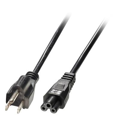 2m US 3 Pin Plug to IEC C5 Mains Power Cable Black